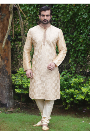 Off White with Golden Color Silk Fabric Kurta